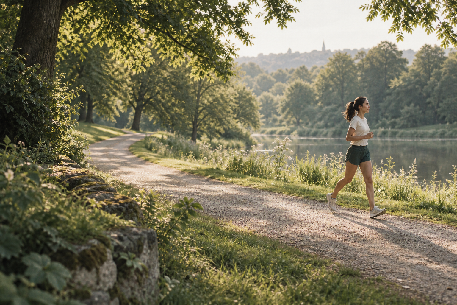 A runner enjoying a quiet morning in the park